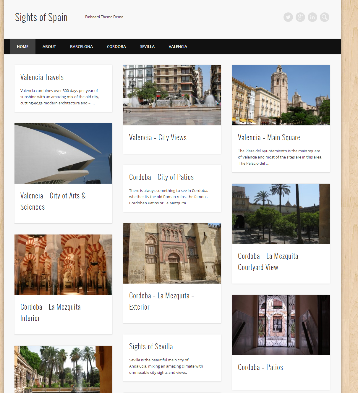 Sights of Spain - Pinboard Theme Demo